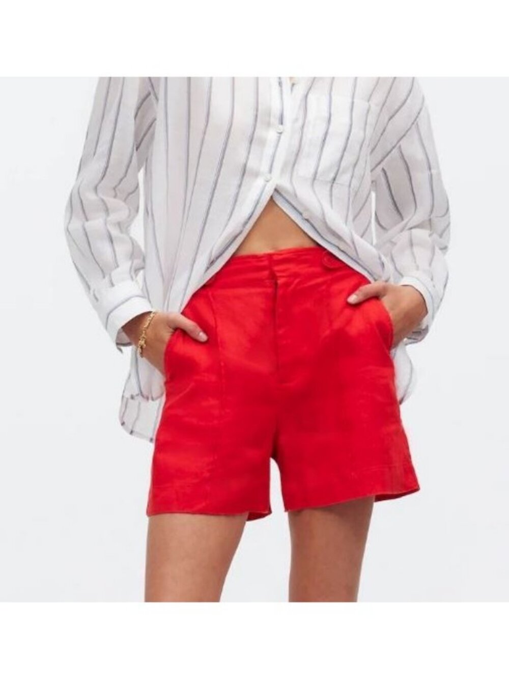 Madewell Clean Button-Tab Linen Shorts Rouge Red Size 2 NWT NQ408